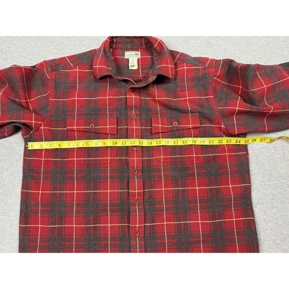 L.L. Bean Flannel Mens Large Heavyweight Red Blue Button Up Shirt Tall MT07 - Picture 4 of 10